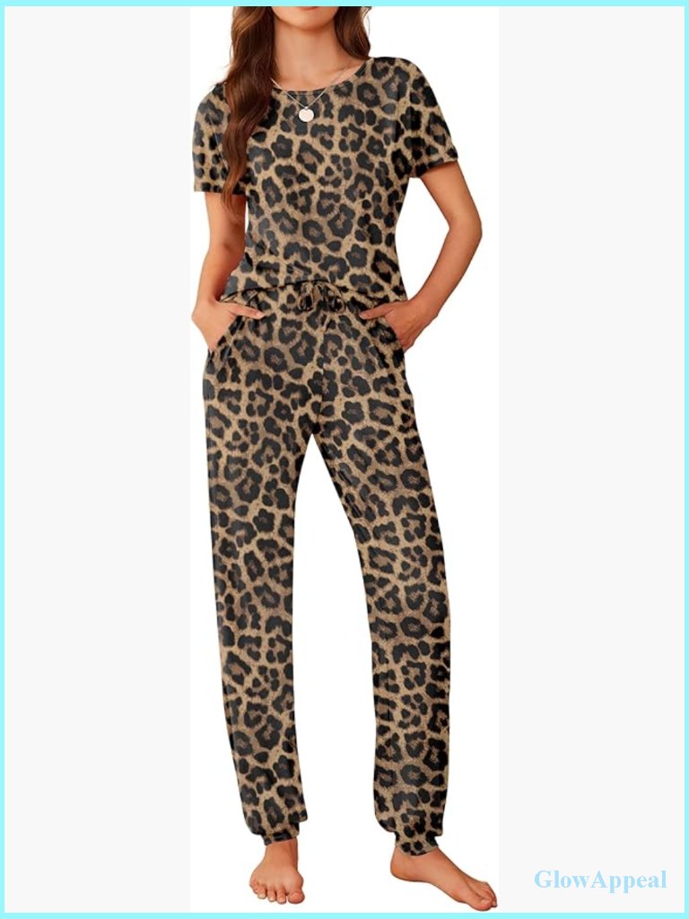 Short Sleeve Pajama Set With Pockets Jogger Lounge Set 2 Piece